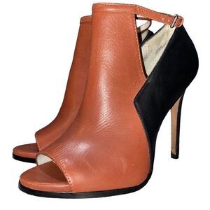 Pour La Victoire Vellin Black & Cognac Leather Open Toe Pumps sz 8